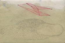 Dessin à  la mine de plomb et à  l\'huîle de lin, montrant un sarcophage avec des étoiles au-dessu